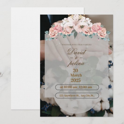 White Pink Flower Decoration Wedding Invitation Kaart (Voorkant / Achterkant)