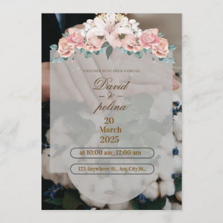 White Pink Flower Decoration Wedding Invitation Kaart