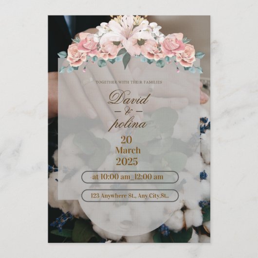 White Pink Flower Decoration Wedding Invitation Kaart (Voorkant)