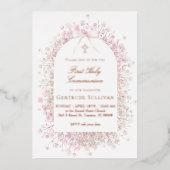 white pink flowers | First Holy Communion Folie Uitnodiging (Voorkant)
