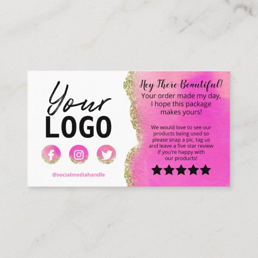 White Pink Gold Agate Hartelijk dank Invoegen Visitekaartje (Achterkant)