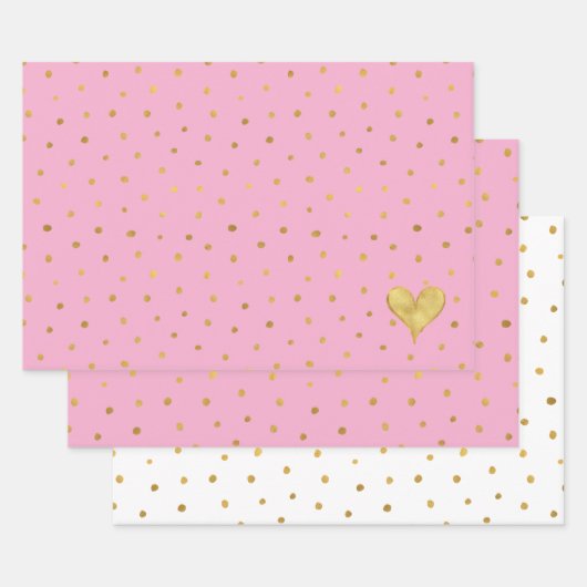 White Pink Gold Dots Heart Birthday Inpakpapier Vel (Set)