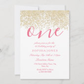 White Pink Gold Glitter 1e verjaardag Uitnodiging (Voorkant)