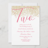 White Pink Gold Glitter 2e verjaardag Uitnodiging (Voorkant)
