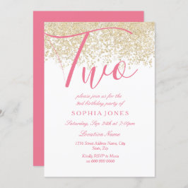 White Pink Gold Glitter 2e verjaardag Uitnodiging