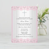White Pink Lace Cross Baptisme Christening Kaart (Staand voorkant)