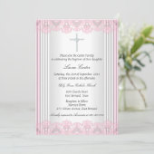 White Pink Lace Cross Baptisme Christening Kaart (Staand voorkant)