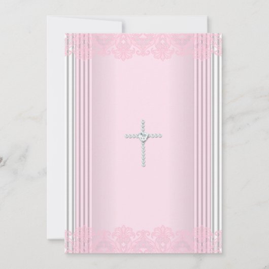 White Pink Lace Cross Baptisme Christening Kaart (Achterkant)