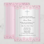 White Pink Lace Cross Baptisme Christening Kaart (Voorkant / Achterkant)