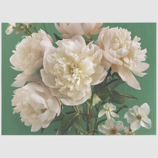 White/ Pink Peonies With Spring Flowers Decoupage Tissuepapier (Voorkant)