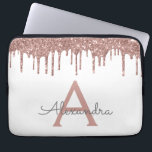 White Pink Rose Gold Glitter Sparkle Monogram Laptop Sleeve<br><div class="desc">Wit en Roze - Roos Gold Faux Dripping Modern en Elegant Girly Glitter en Sparkle Elegant Monogram Hoesje. Dit hoesje kan worden aangepast om uw initiaal en voornaam op te nemen.</div>