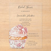 White Pink Roses Floral Cupcake Bridal Shower Acryl Uitnodigingen (Voorkant)