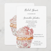 White Pink Roses Floral Cupcake Bridal Shower Kaart (Voorkant / Achterkant)