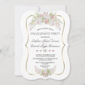 White Pink Roses Gold Lijst Navy verlovingsfeest Kaart (Voorkant)