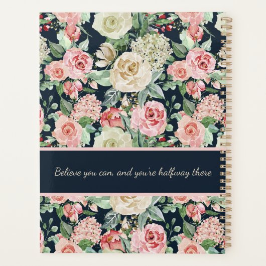 White & Pink Roses with Quote Personalized Planner (Achterkant)