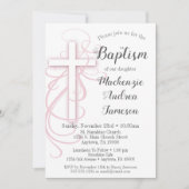 White Pink Swirl Cross Baptism Invitation Girl's Kaart (Voorkant)
