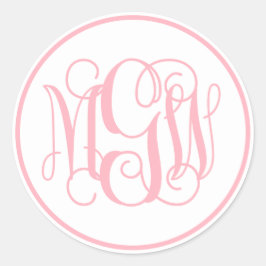 White Pink Vine Script Monogram, DIY BG Ronde Sticker