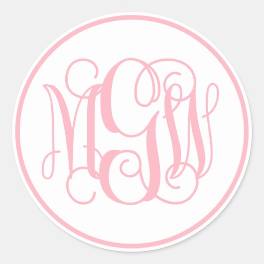 White Pink Vine Script Monogram, DIY BG Ronde Sticker (Voorkant)