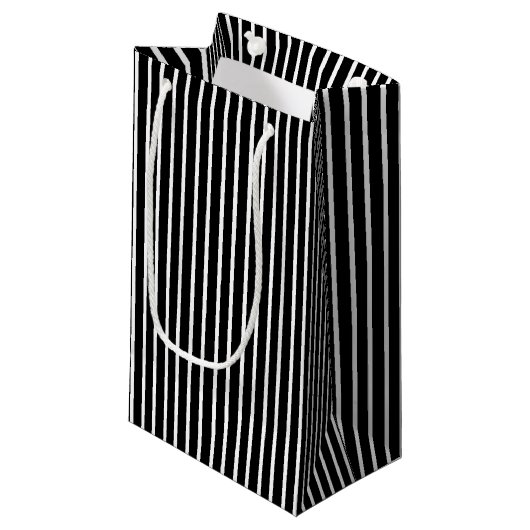 White Pinstripe Gift Bag Klein Cadeauzakje (Voorkant Gekanteld)