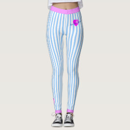 White Pinstripes met Sign Jouw naam Heart op BLUE Leggings