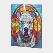 White Pit Bull Dog "Glas in lood" Glas Ornament (Voorkant links)