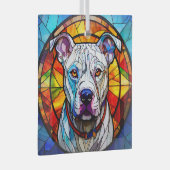 White Pit Bull Dog "Glas in lood" Glas Ornament (Voorkant Rechts)