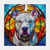 White Pit Bull Dog "Glas in lood" Glas Ornament (Achterkant)