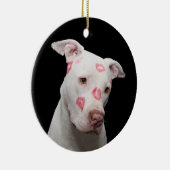 White Pit Bull met Kisses Keramisch Ornament (Rechts)