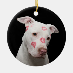 White Pit Bull met Kisses Keramisch Ornament