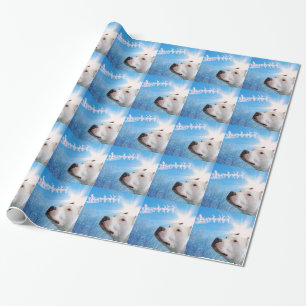White Pit Bull Terrier Dog Waiting for Santa Claus Cadeaupapier