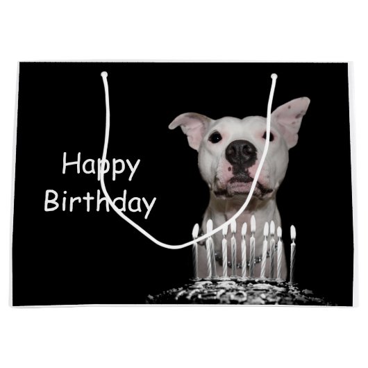 White Pitbull Birthday Large Cadeautasje (Voorkant)