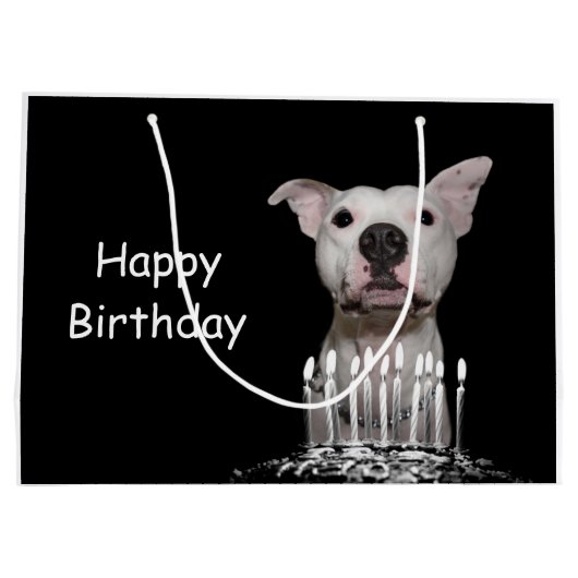 White Pitbull Birthday Large Cadeautasje (Achterkant)