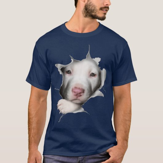 White Pitbull Face Inside Funny T-shirt (Voorkant)