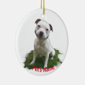White Pitbull Grinning in the Grass Keramisch Ornament (Rechts)