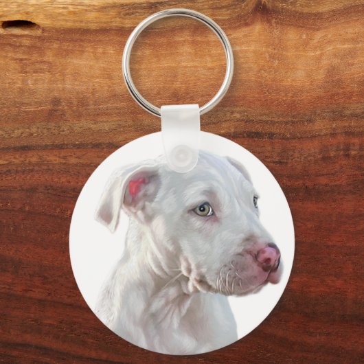 White Pitbull Puppy Sleutelhanger (Voorkant)