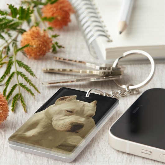 White Pitbull Sleutelhanger (Voorkant Rechts)