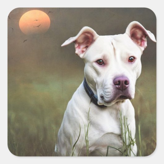 White Pitbull Vierkante Sticker (Voorkant)