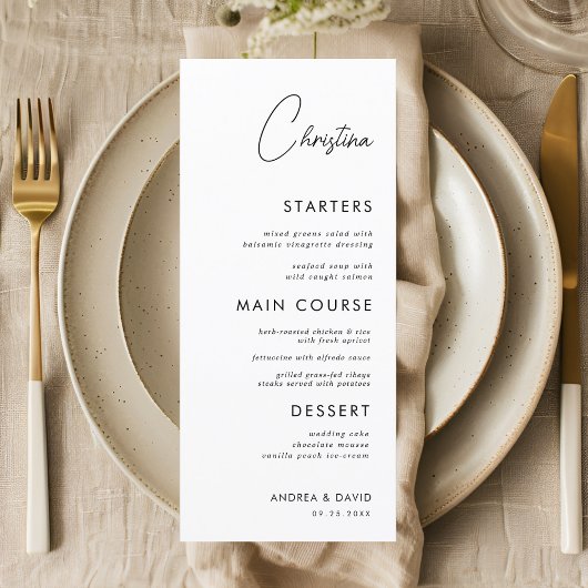 White Place Card Menu met aangepaste gastennaam
