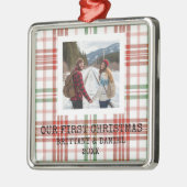 White Plaid Our First Christmas Metalen Ornament (Links)