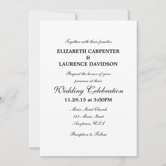 White Plain Simple Wedding Invitation Kaart (Voorkant)