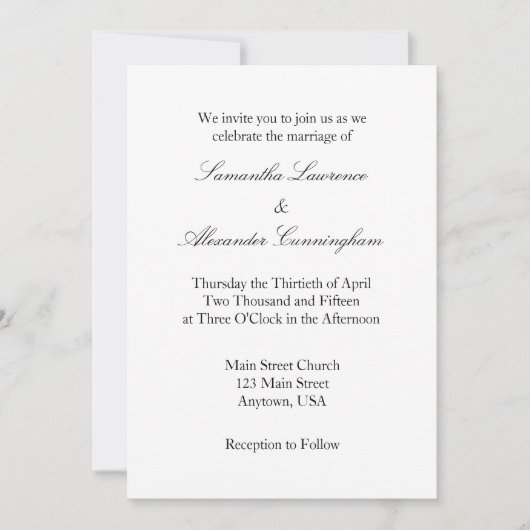 White Plain Simple Wedding Invitation Kaart (Voorkant)