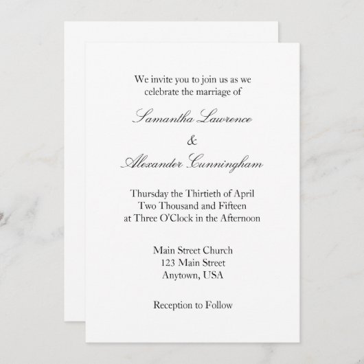 White Plain Simple Wedding Invitation Kaart (Voorkant / Achterkant)