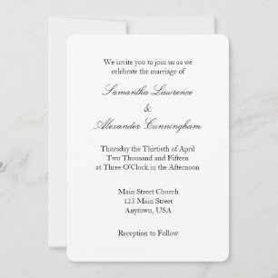 White Plain Simple Wedding Invitation Kaart
