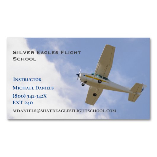 White Plane Flight School Instructor Pilot Magnetisch Visitekaartje (Voorkant)