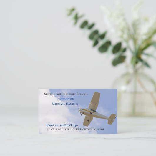 White Plane Flight School Instructor Pilot Visitekaartje (Staand voorkant)