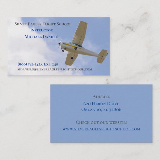 White Plane Flight School Instructor Pilot Visitekaartje (Voorkant / Achterkant)
