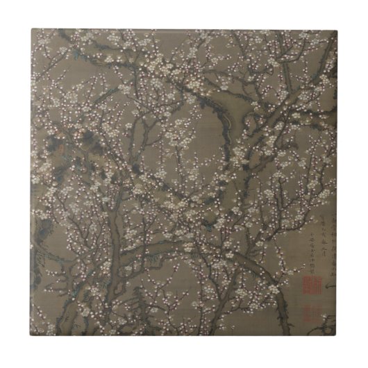 White Plum Blossom en Moon - Itō JakuchüArt Tegeltje (Voorkant)
