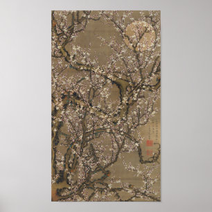 White Plum Blossom en Moon van Ito Jakuchu Poster