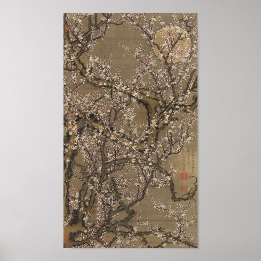 White Plum Blossom en Moon van Ito Jakuchu Poster (Voorkant)