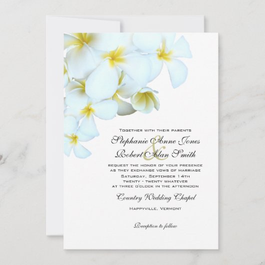 White Plumeria Beach Wedding Invitations Kaart (Voorkant)